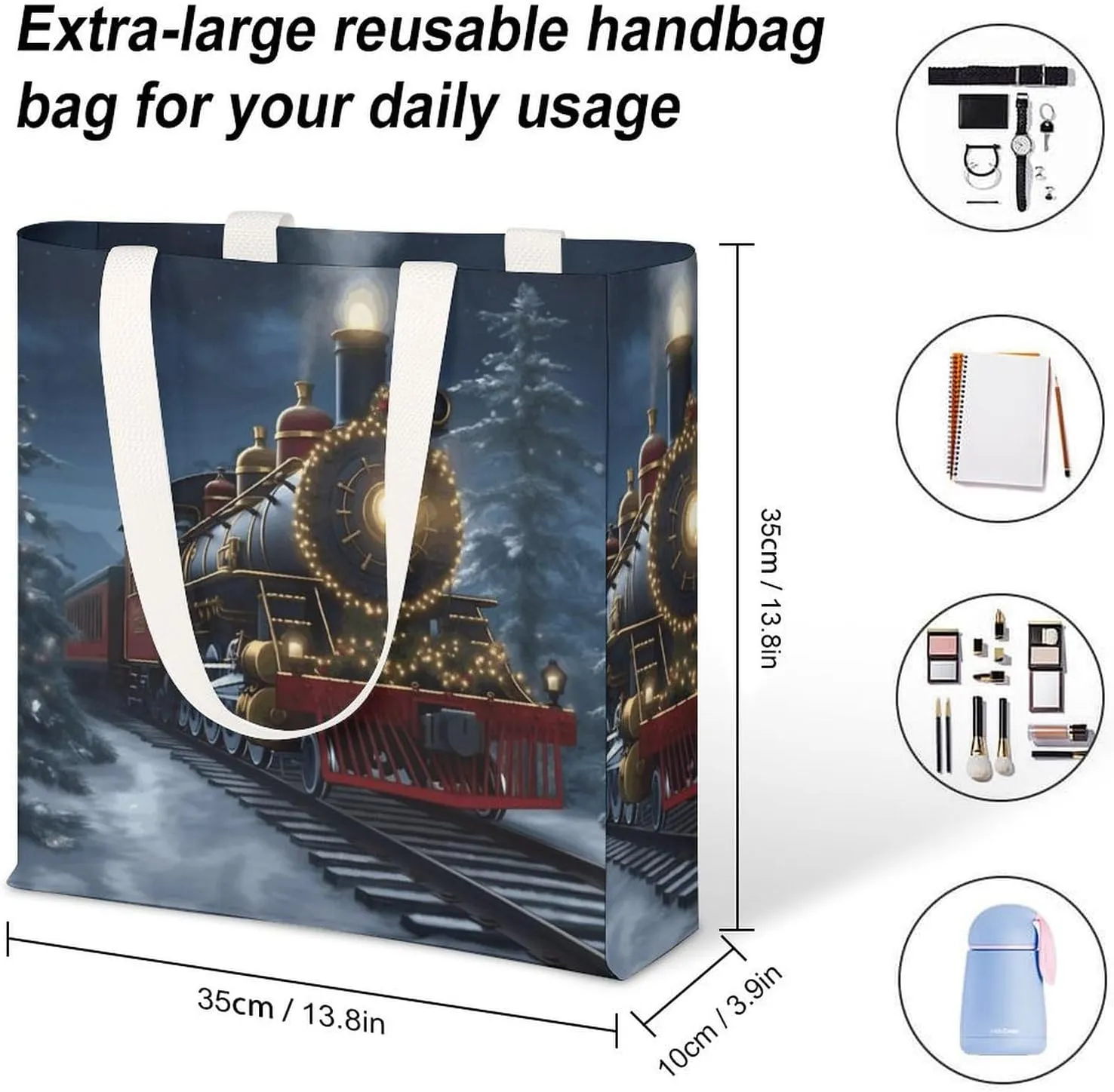 Tote Bag Laptop Handbag Christmas Santa Claus Grocery Bag Canvas Shoulder Bag Crossbody Bag for Travel