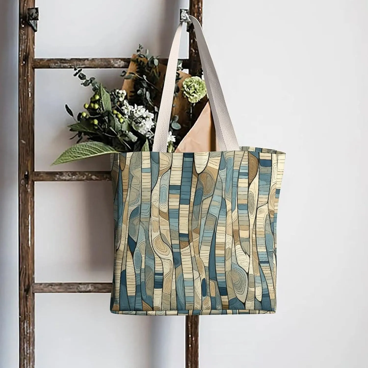 Tote Bag Laptop Handbag Classical Pattern Flowers Grocery Bag Canvas Shoulder Bag Crossbody Bag for Travel