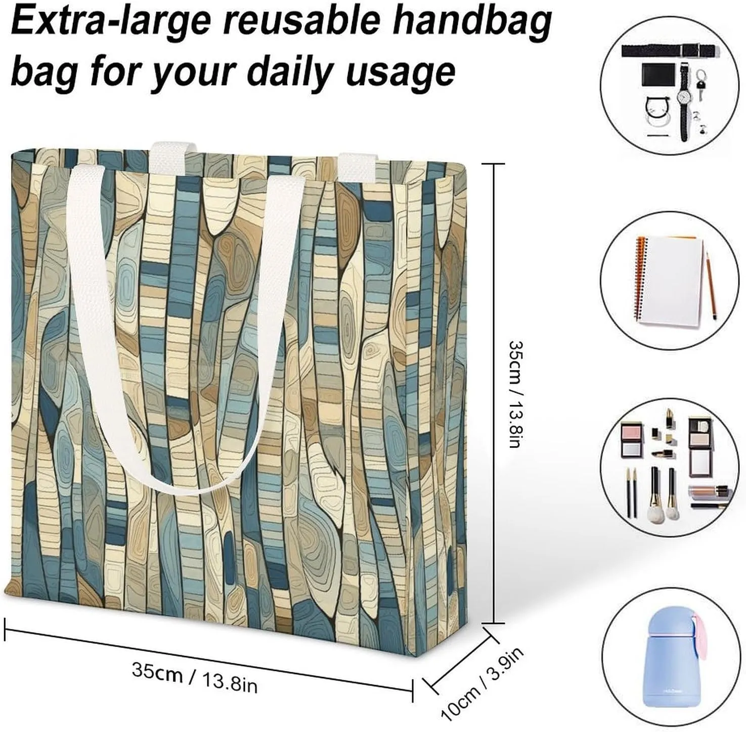 Tote Bag Laptop Handbag Classical Pattern Flowers Grocery Bag Canvas Shoulder Bag Crossbody Bag for Travel