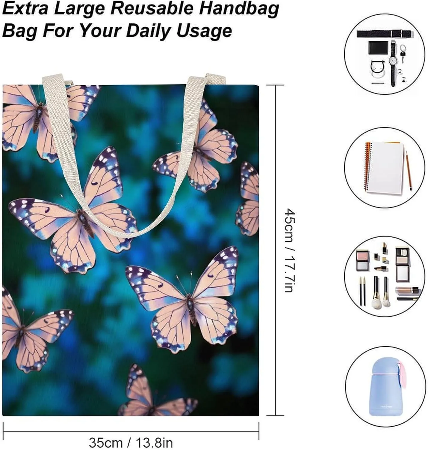 Tote Bag Laptop Handbag Cute Butterflies Grocery Bag Canvas Shoulder Bag Crossbody Bag for Travel