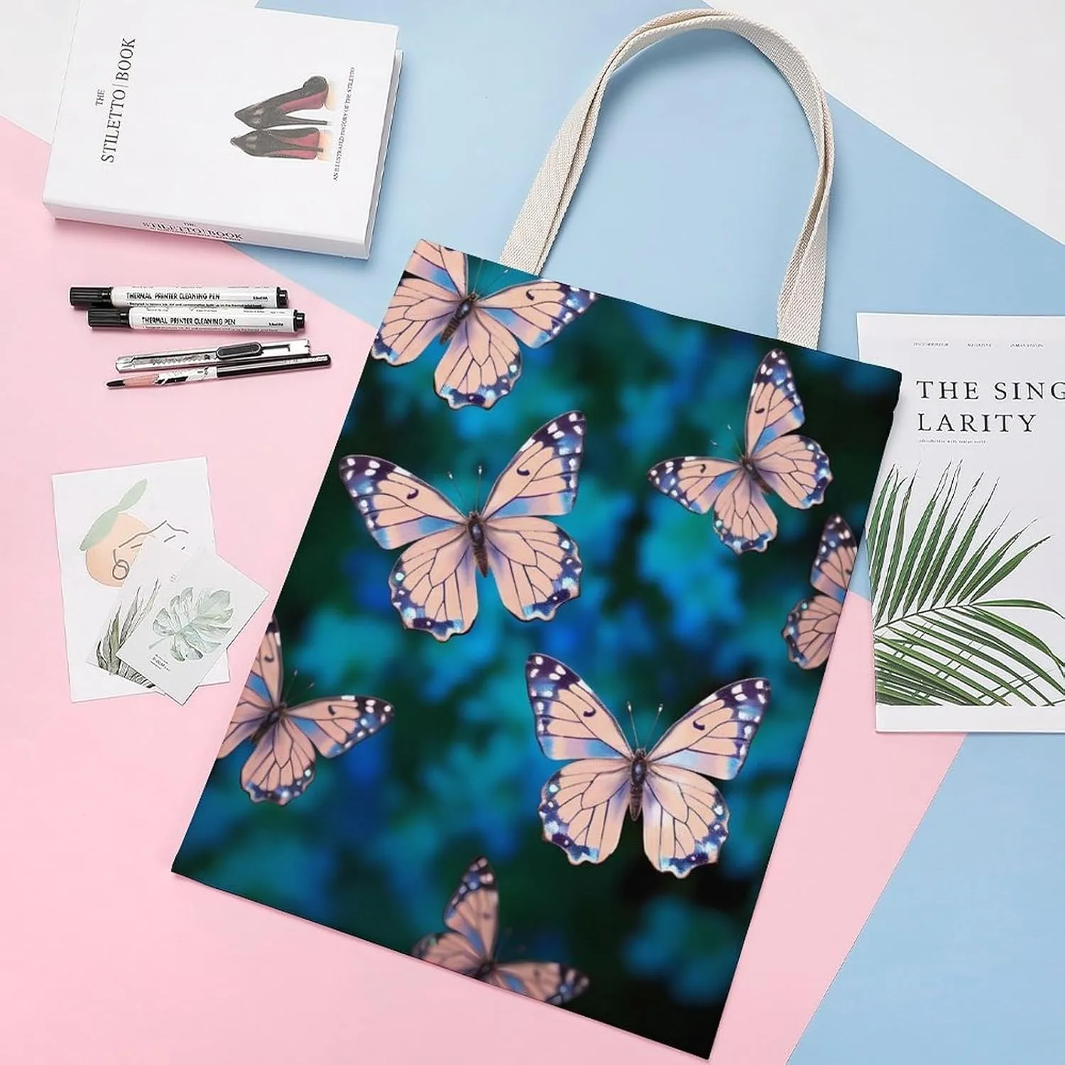 Tote Bag Laptop Handbag Cute Butterflies Grocery Bag Canvas Shoulder Bag Crossbody Bag for Travel
