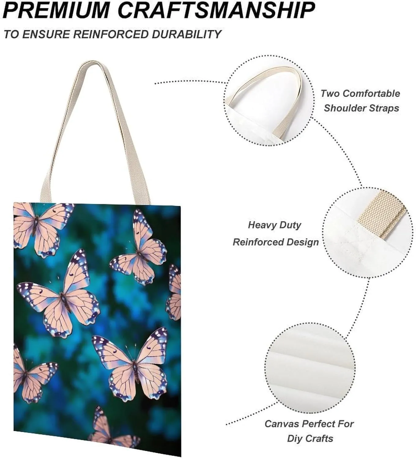 Tote Bag Laptop Handbag Cute Butterflies Grocery Bag Canvas Shoulder Bag Crossbody Bag for Travel