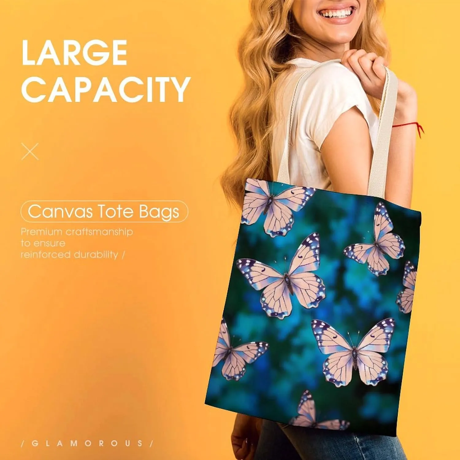 Tote Bag Laptop Handbag Cute Butterflies Grocery Bag Canvas Shoulder Bag Crossbody Bag for Travel