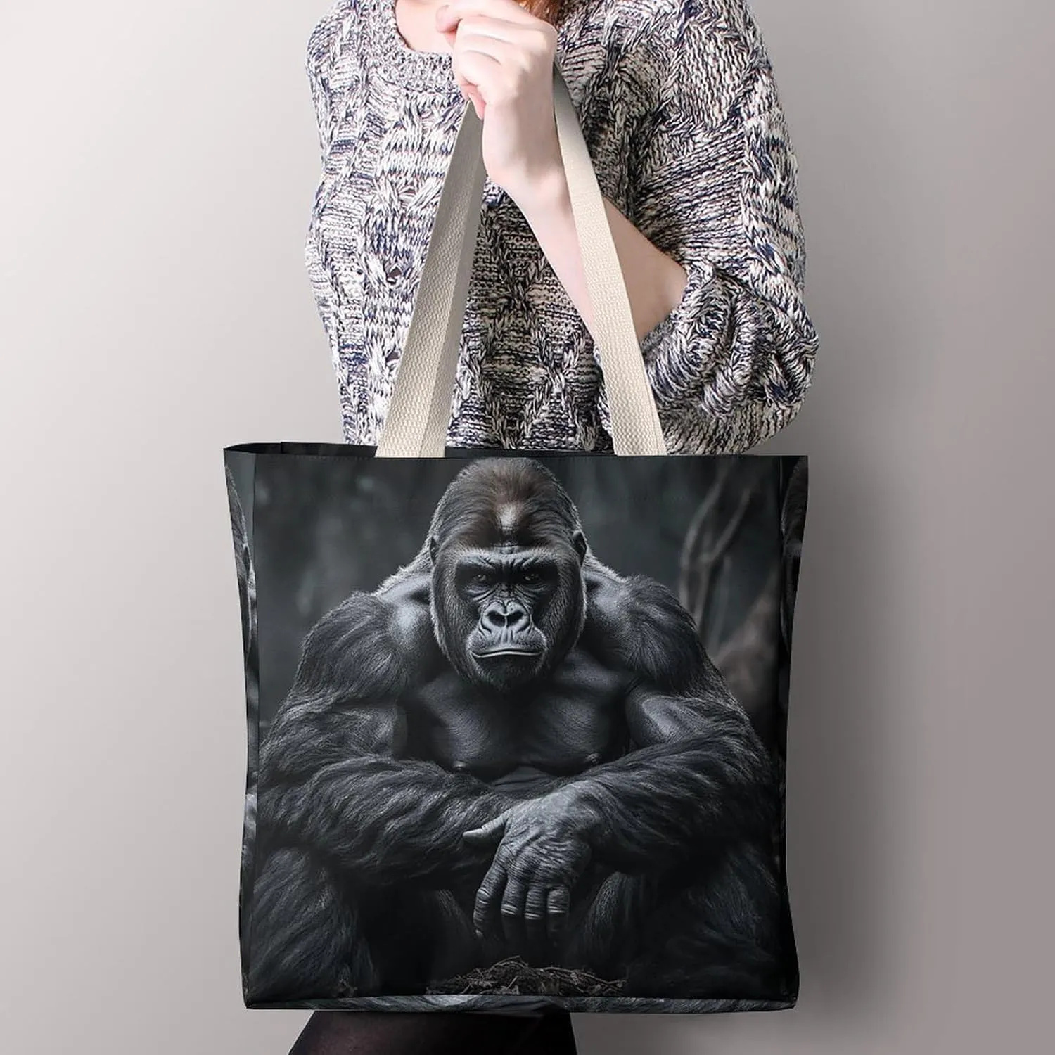 Tote Bag Laptop Handbag Gorilla on The Ground Grocery Bag Canvas Shoulder Bag Crossbody Bag for Travel