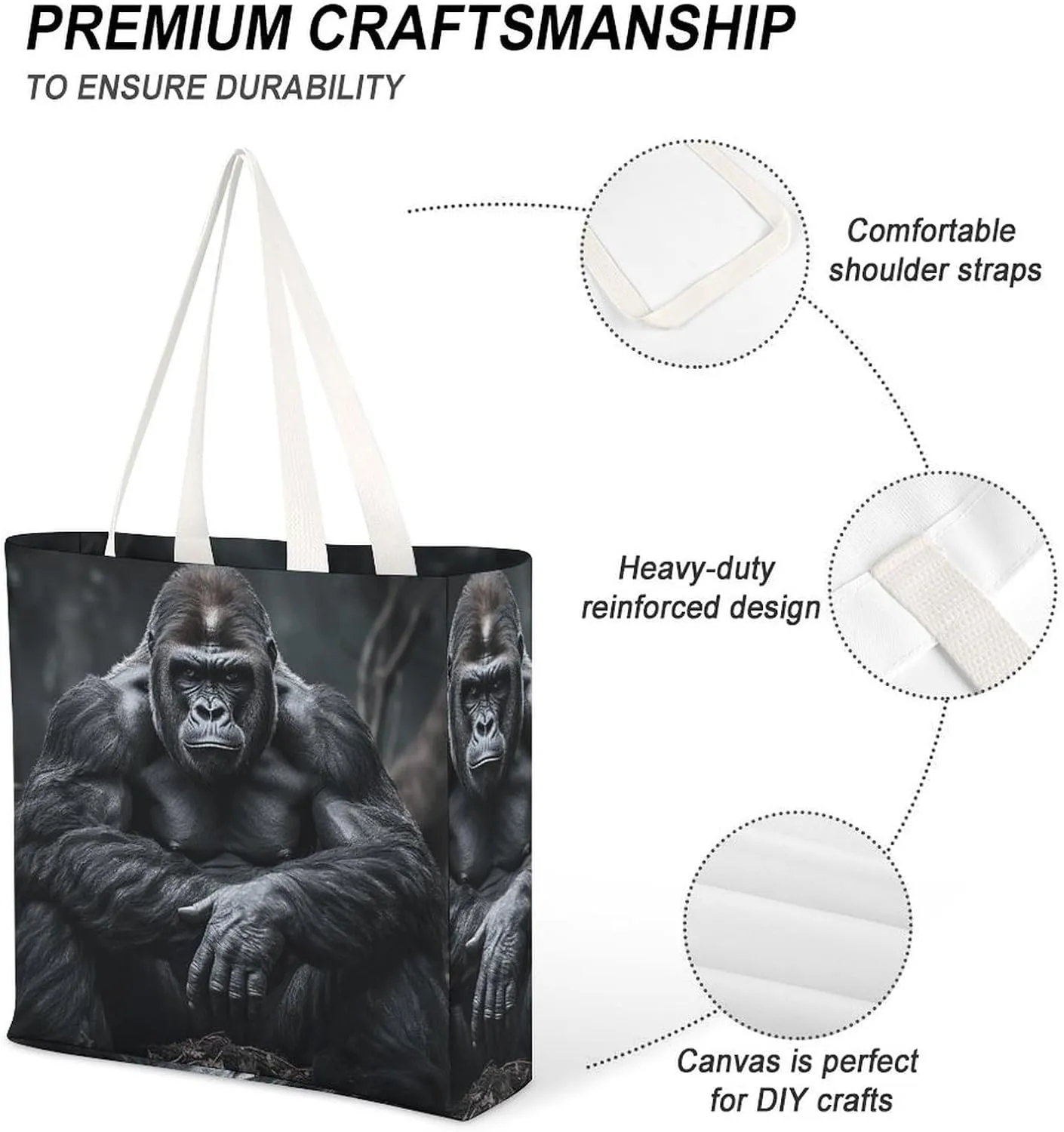 Tote Bag Laptop Handbag Gorilla on The Ground Grocery Bag Canvas Shoulder Bag Crossbody Bag for Travel