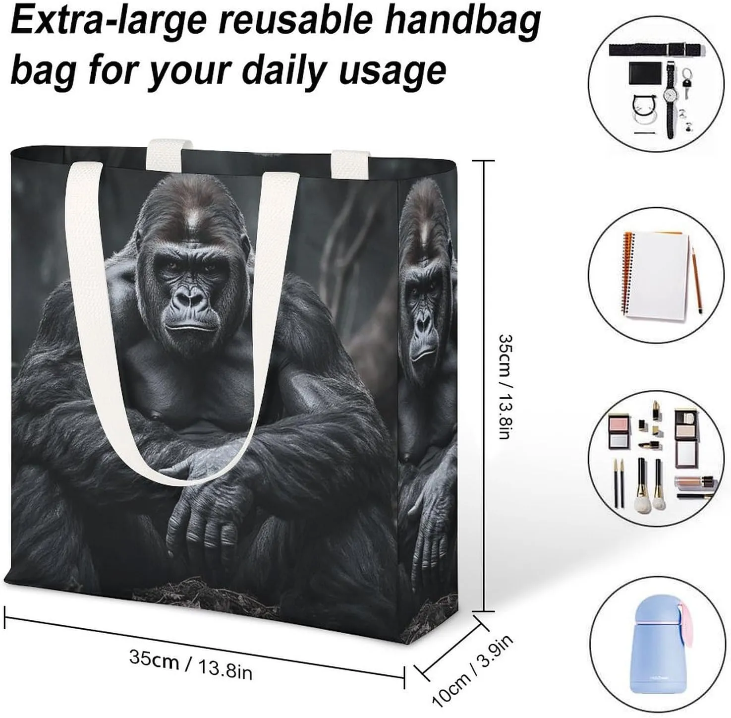 Tote Bag Laptop Handbag Gorilla on The Ground Grocery Bag Canvas Shoulder Bag Crossbody Bag for Travel