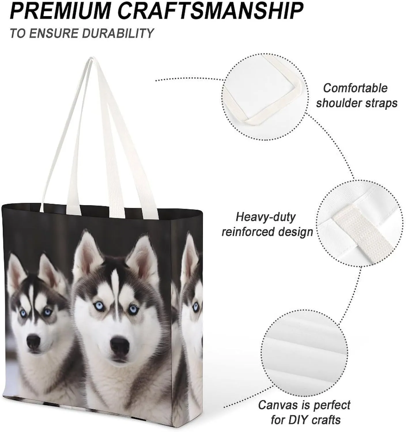 Tote Bag Laptop Handbag Gray Animals Grocery Bag Canvas Shoulder Bag Crossbody Bag for Travel