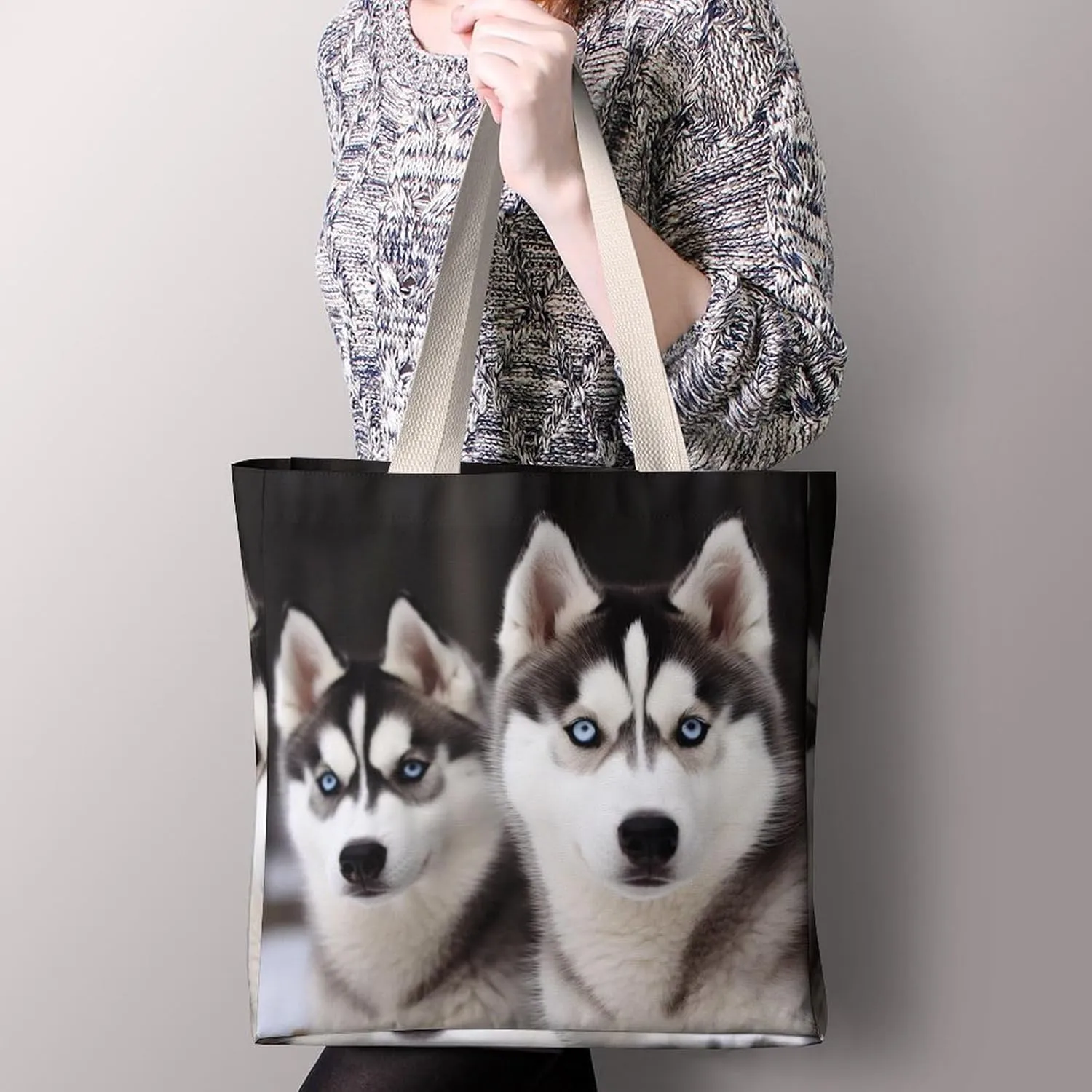 Tote Bag Laptop Handbag Gray Animals Grocery Bag Canvas Shoulder Bag Crossbody Bag for Travel