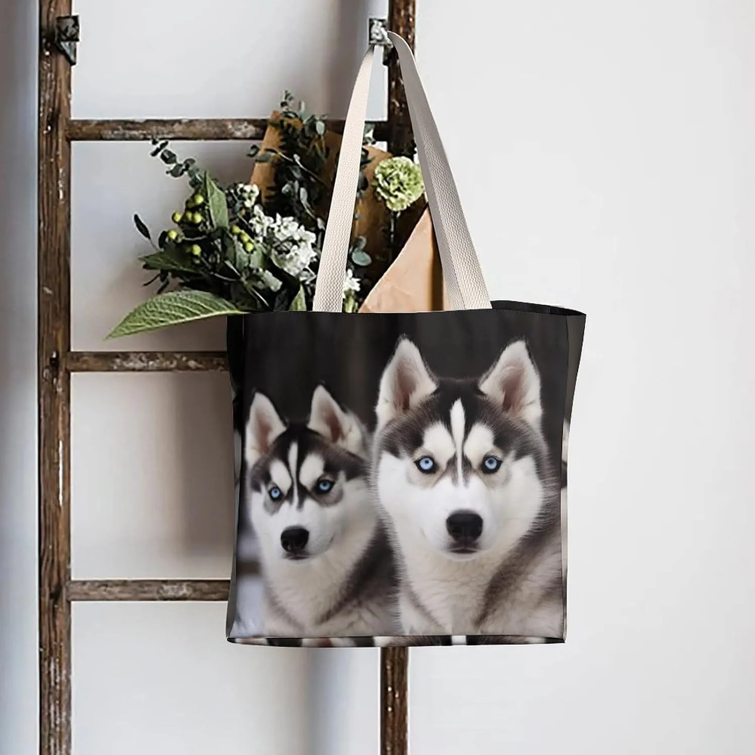 Tote Bag Laptop Handbag Gray Animals Grocery Bag Canvas Shoulder Bag Crossbody Bag for Travel