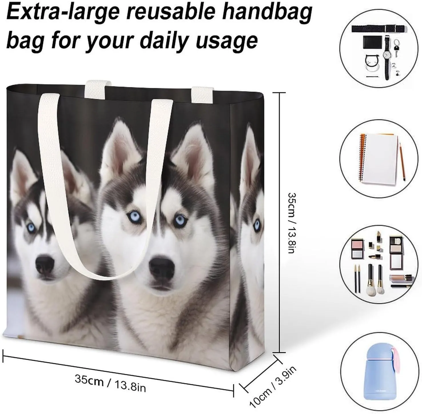 Tote Bag Laptop Handbag Gray Animals Grocery Bag Canvas Shoulder Bag Crossbody Bag for Travel