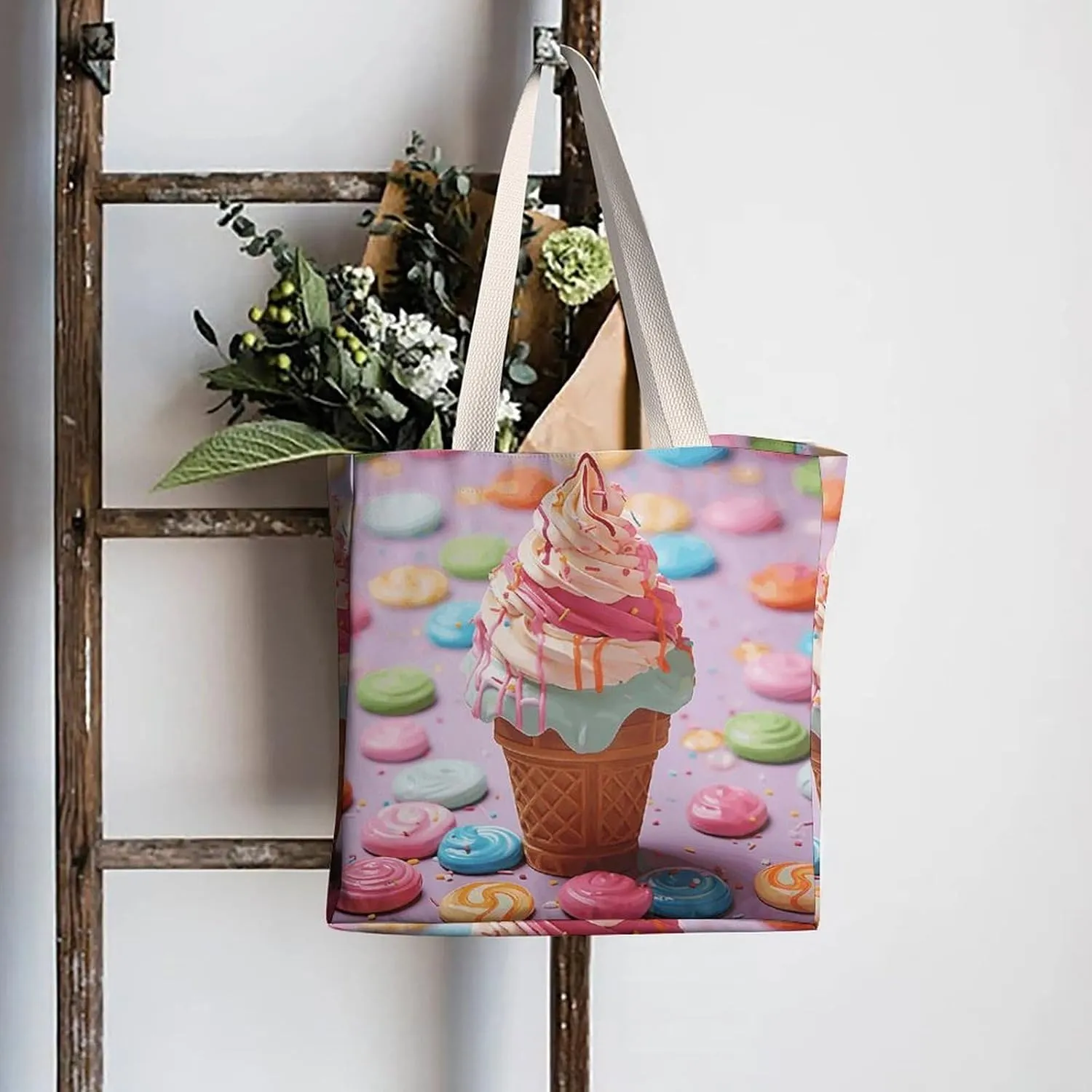 Tote Bag Laptop Handbag Meat Slices Pattern Grocery Bag Canvas Shoulder Bag Crossbody Bag for Travel