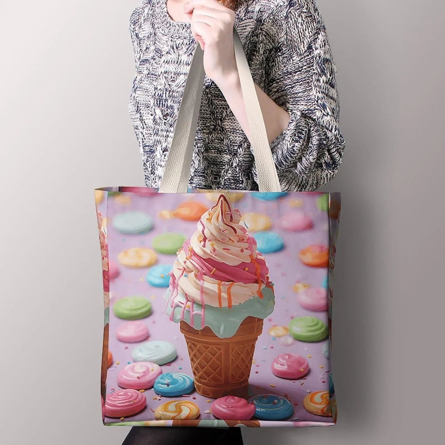 Tote Bag Laptop Handbag Meat Slices Pattern Grocery Bag Canvas Shoulder Bag Crossbody Bag for Travel