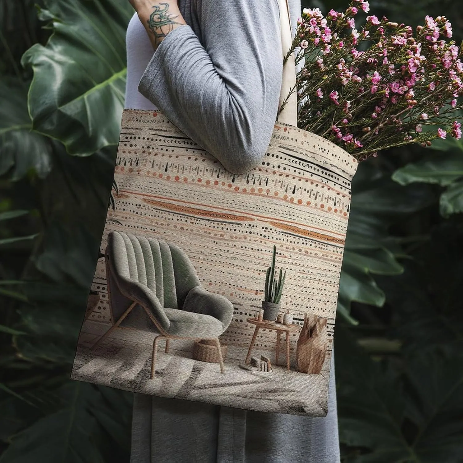Tote Bag Laptop Handbag Peach Flowers Grocery Bag Canvas Shoulder Bag Crossbody Bag for Travel