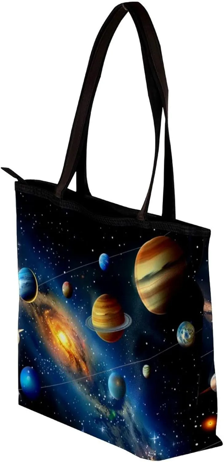 Tote Bags, Large Tote Bag, Tote Bag with Zipper, Planets Earth Space Universe, Womens Tote Bag