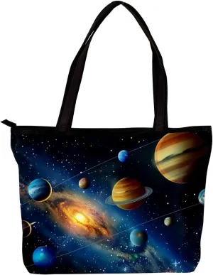 Tote Bags, Large Tote Bag, Tote Bag with Zipper, Planets Earth Space Universe, Womens Tote Bag