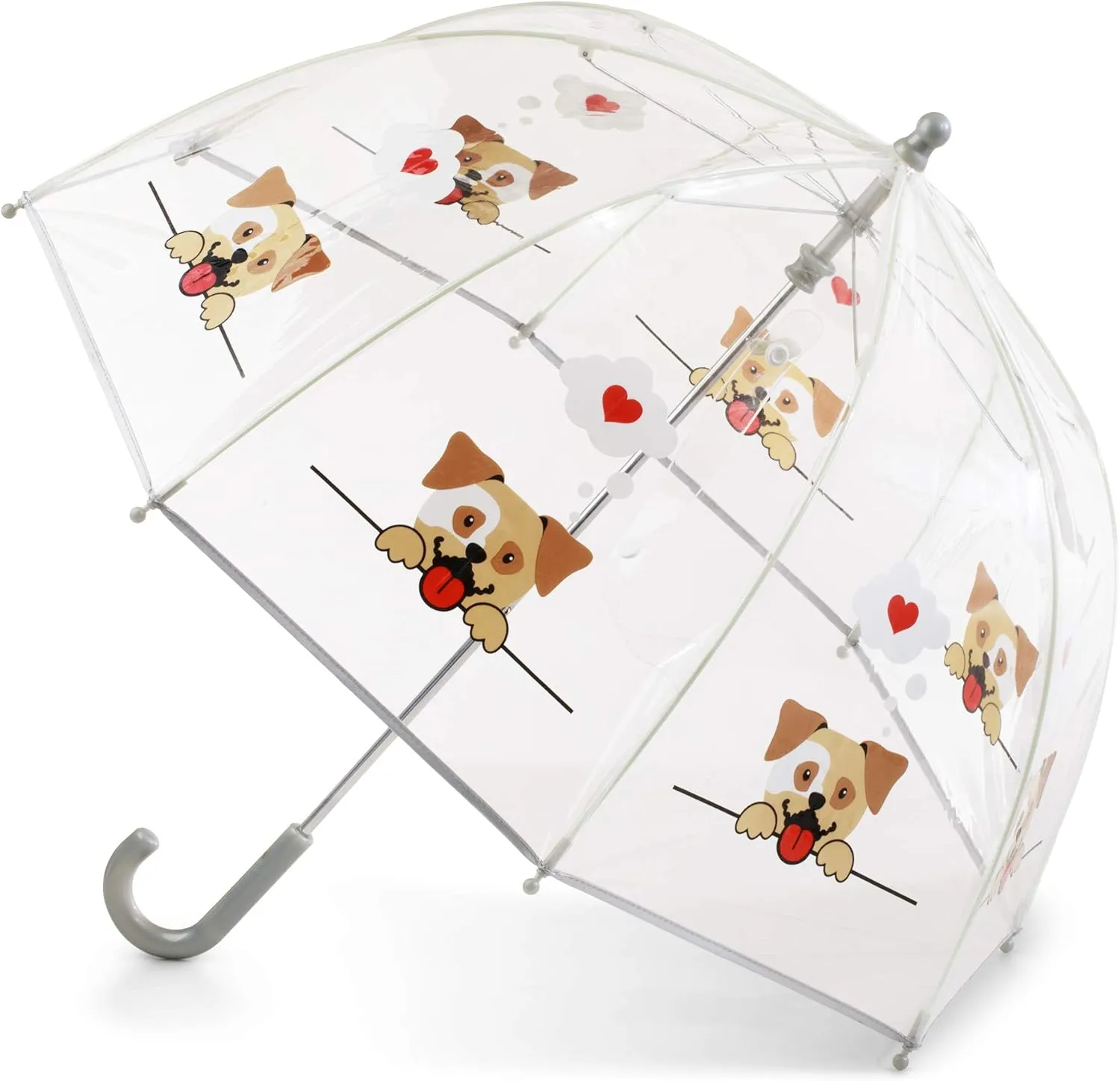 totes Kids Clear Bubble Umbrella with Dome Canopy, Lightweight Design, Wind and Rain Protection Umbrella, Doggie Hearts, Kids - 38" Canopy