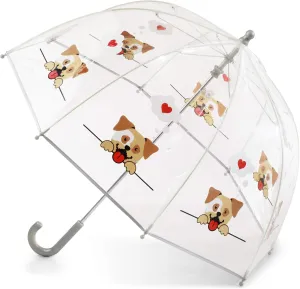 totes Kids Clear Bubble Umbrella with Dome Canopy, Lightweight Design, Wind and Rain Protection Umbrella, Doggie Hearts, Kids - 38" Canopy