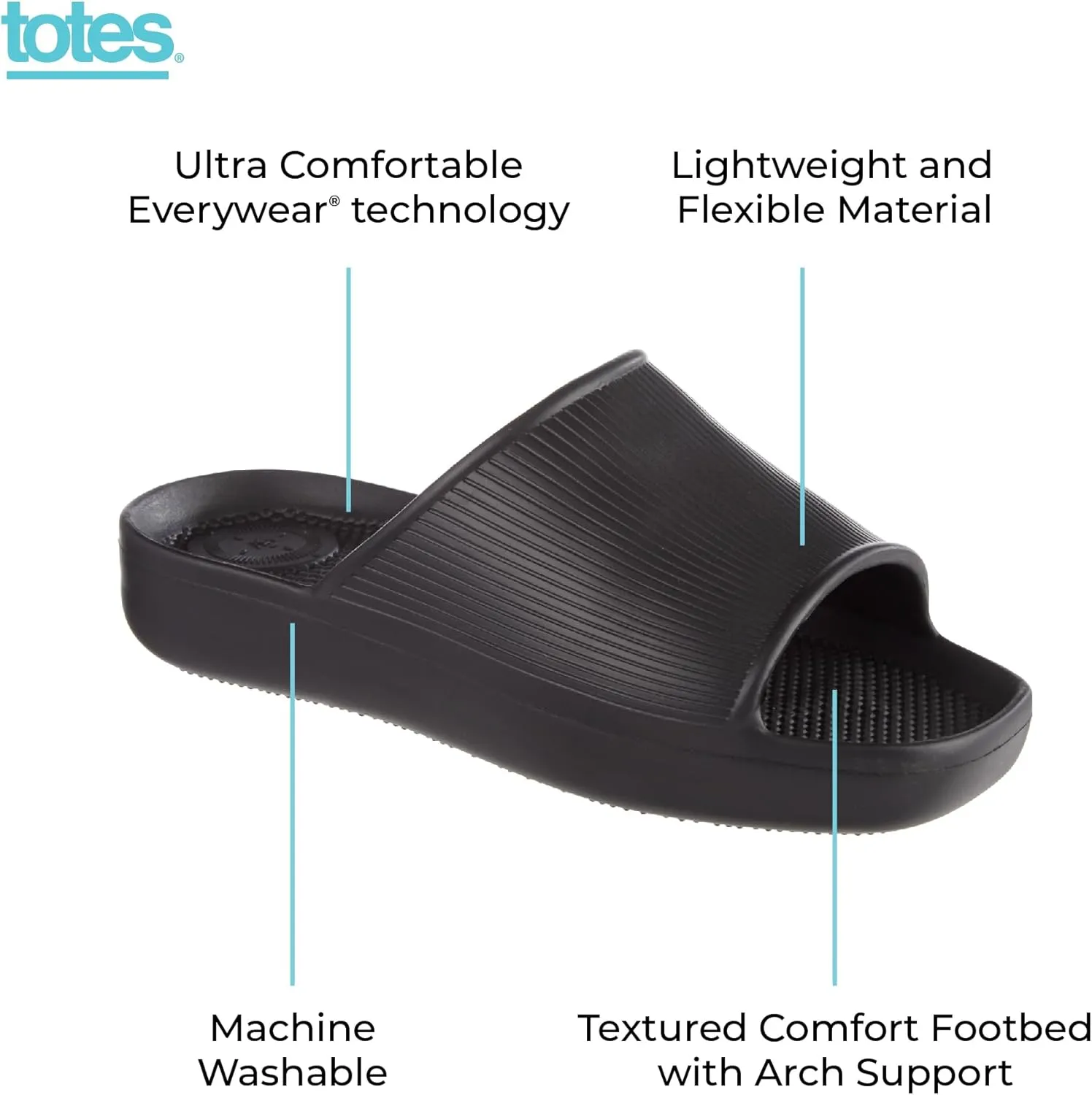 totes Women's Molded Ribbed Texture Slide Sandal