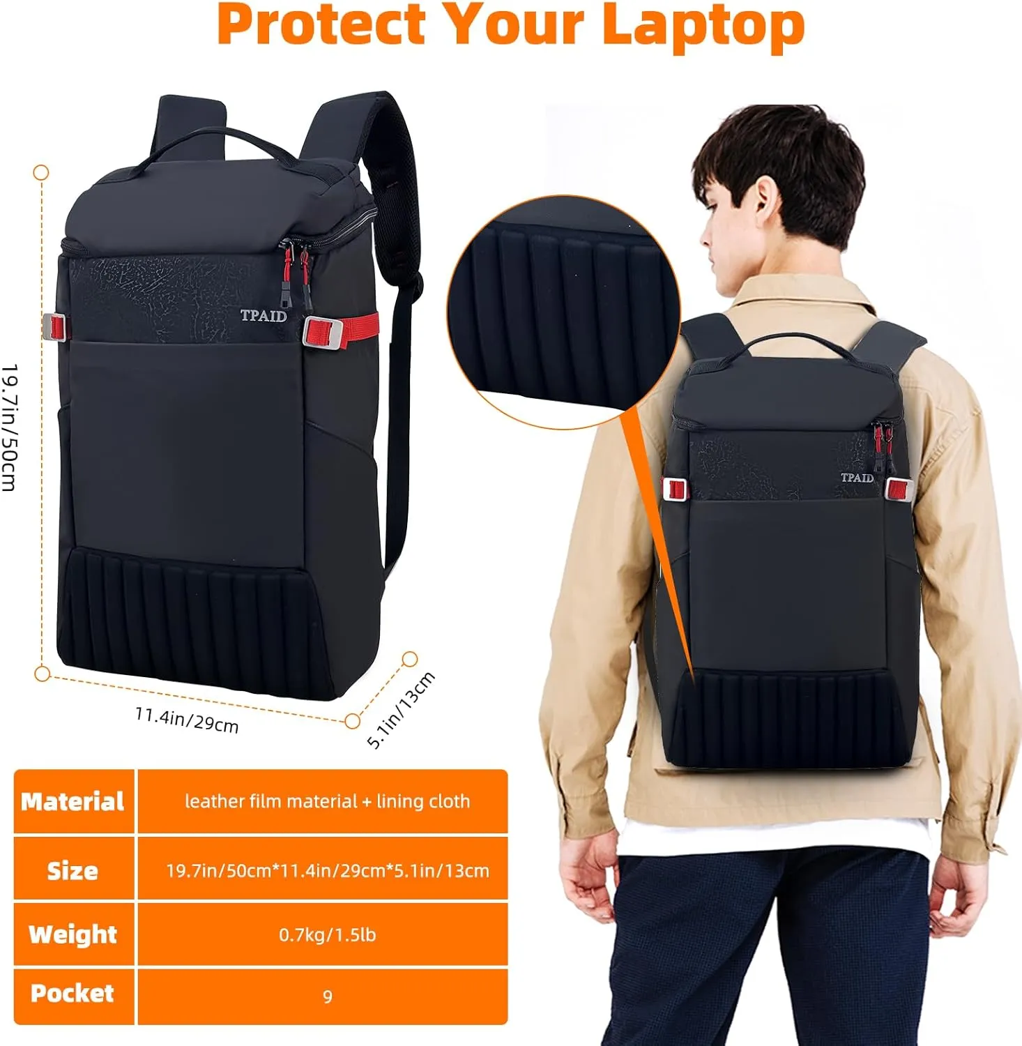 TPAID 15.6/17.3 Inches Laptop Bag for Men, Durable Business Laptop Backpack Water Resistant Computer Bag for Women Work College