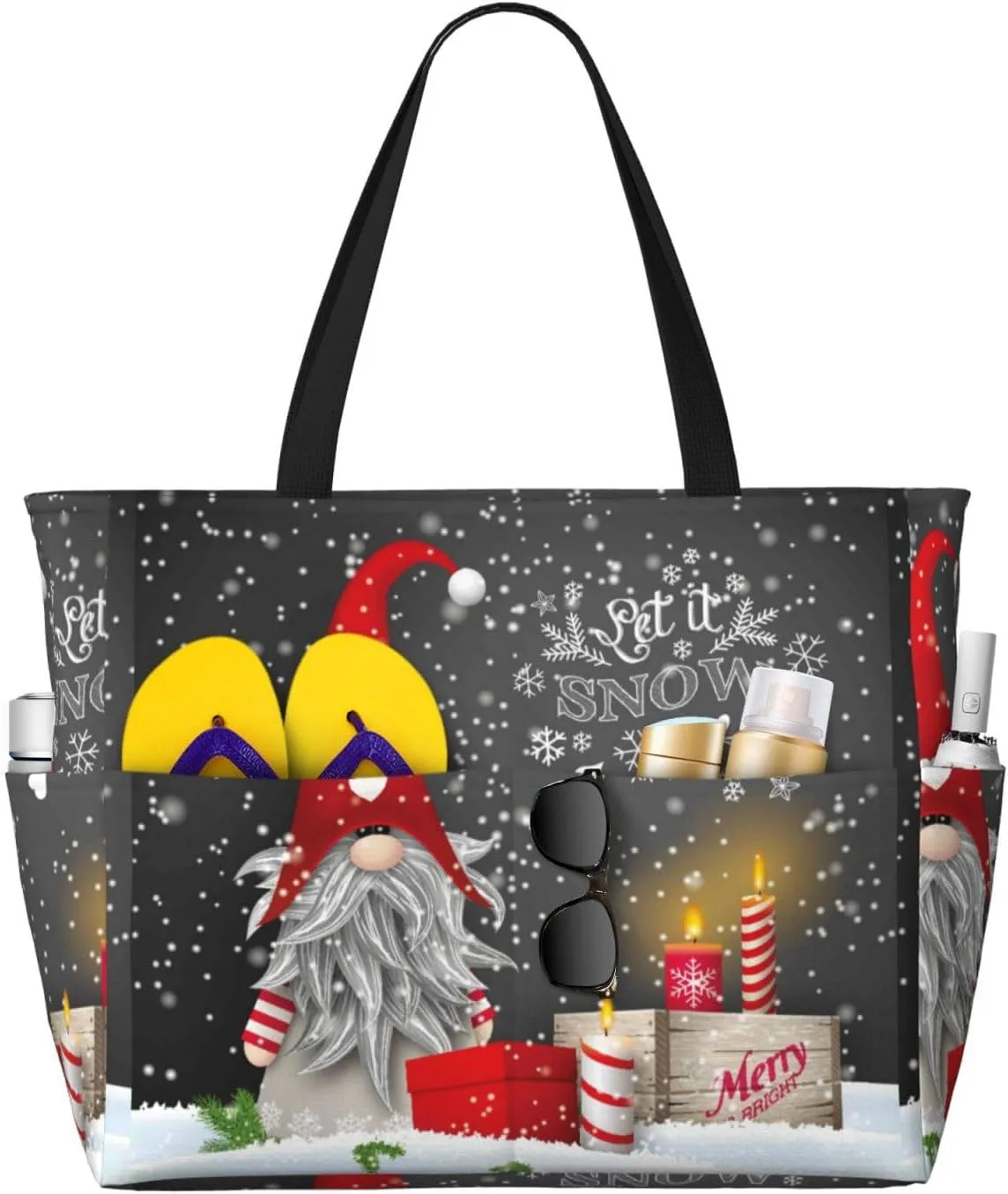 Traditional Scandinavian Dwarf Large Beach Tote Bag for Women Extra Large Capacity Waterproof Sandproof Pool Bag Suitable for Gym Swimming Pool Travel Groceries