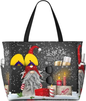 Traditional Scandinavian Dwarf Large Beach Tote Bag for Women Extra Large Capacity Waterproof Sandproof Pool Bag Suitable for Gym Swimming Pool Travel Groceries