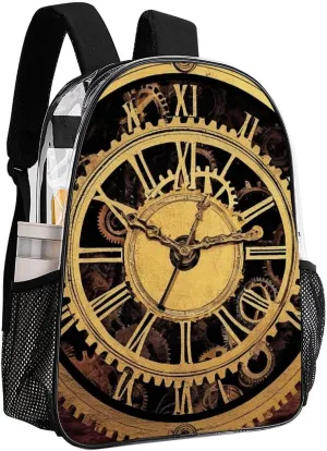 Transparent Daypack for Hiking Work Running - Big Capacity Anti-Theft Multipurpose Shoulder Bag, Cool Steampunk Gears Travel and Sport Backpack Rucksack