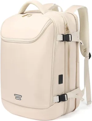 Travel Backpack for Women, 50L Extra Large Capacity Backpack with USB Charging Port, Expandable 17.3 inch Laptop Backpack Mochila Flight Approved, Casual Daypack for Weekender,Beige