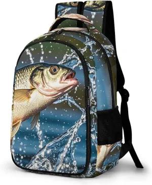Travel Backpack for Women Men Big Mouth Bass Bites Bait Laptop Backpack Large Bookbag Computer Bag for Hiking