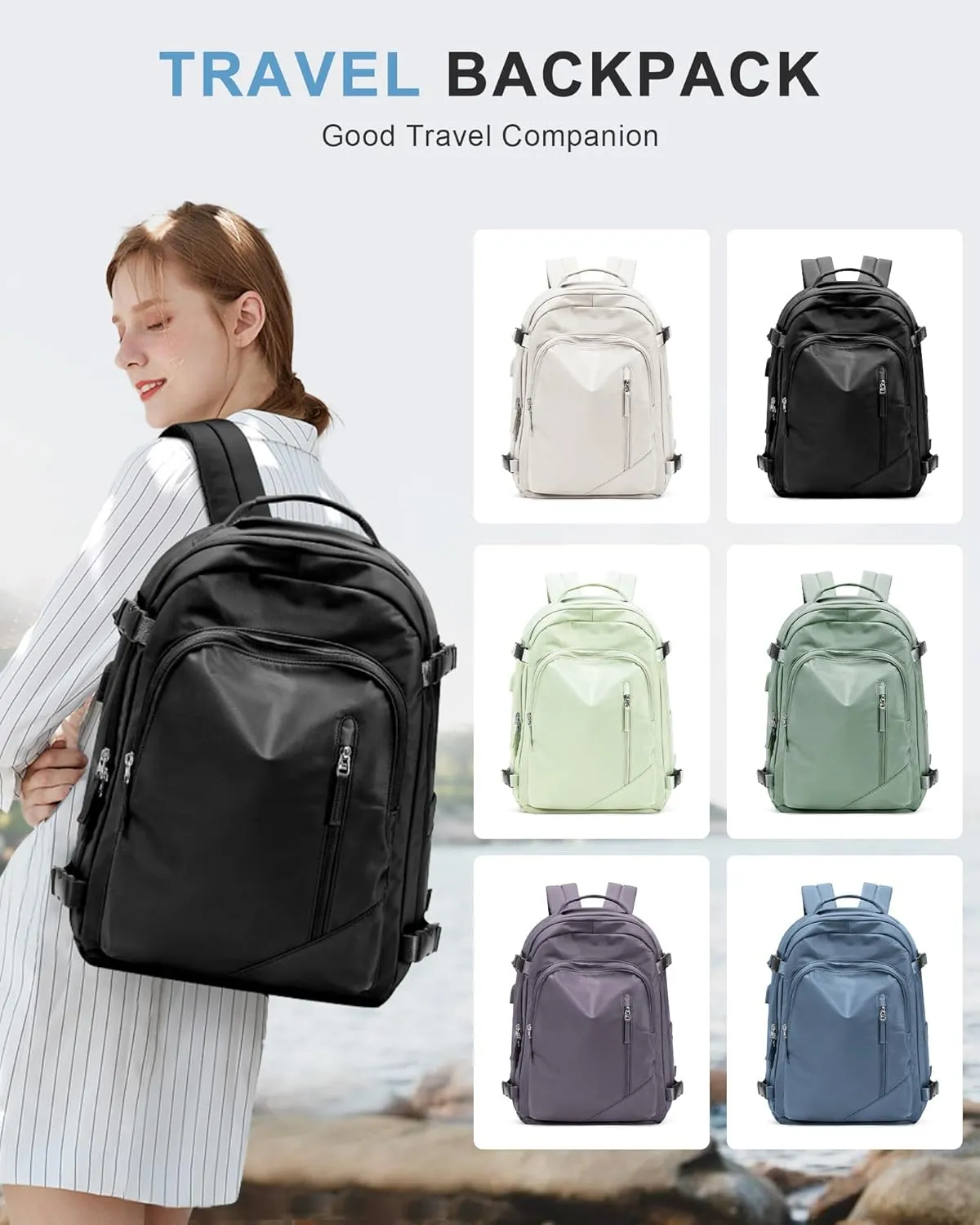 Travel Backpack for Women Men, Carry on Backpack Flight Approved Item Bag,Casual Daypacks Cabin Bagage,Hiking Backpack Lightweight Rucksack, Business Laptop Backpack with USB Charger Black Large