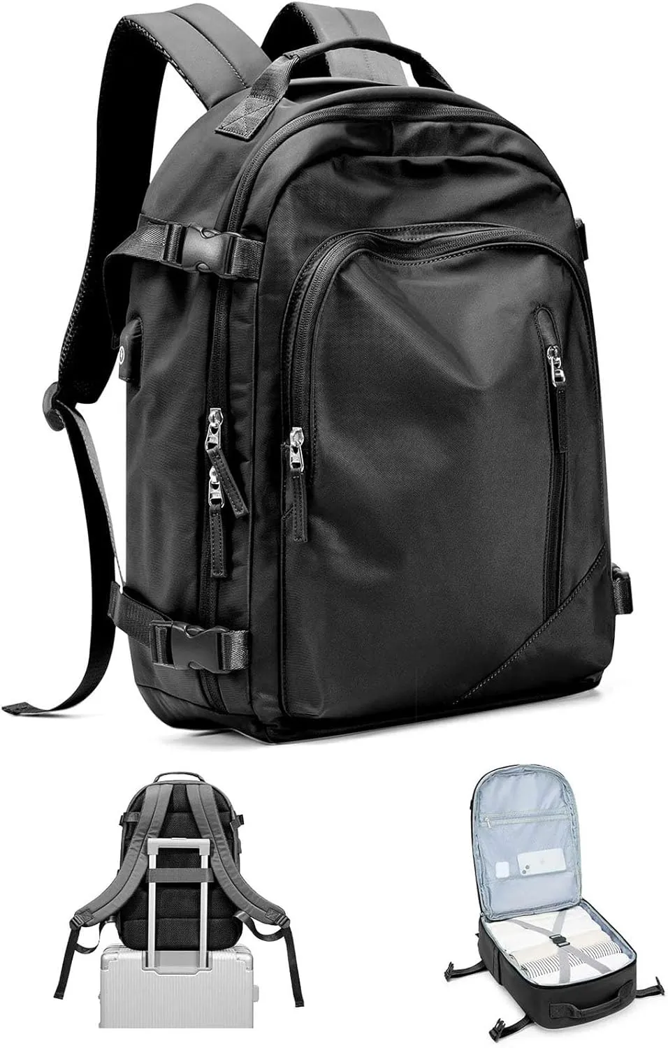 Travel Backpack for Women Men, Carry on Backpack Flight Approved Item Bag,Casual Daypacks Cabin Bagage,Hiking Backpack Lightweight Rucksack, Business Laptop Backpack with USB Charger Black Large