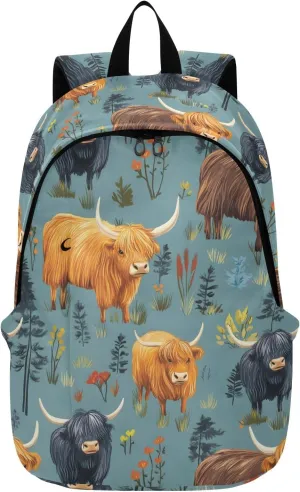Travel Backpack for Women Men Laptop Bag Work Fashion Daypack Bison Cattle Grass Large Lightweight Outdoor Casual