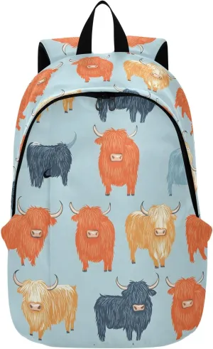 Travel Backpack for Women Men Laptop Bag Work Fashion Daypack Colorful Bison Cattle Large Lightweight Outdoor Casual