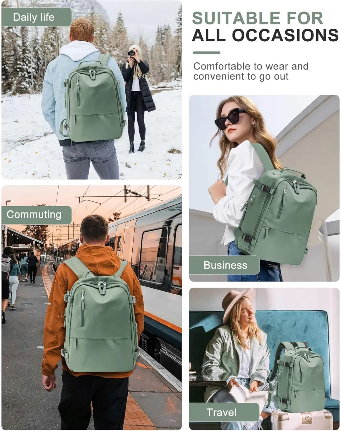 Travel Backpack for Women,Carry on Backpack Flight Approved,Casual Daypacks Cabin Bagage,Hiking Backpack Lightweight Rucksack (Simple, Military Green)
