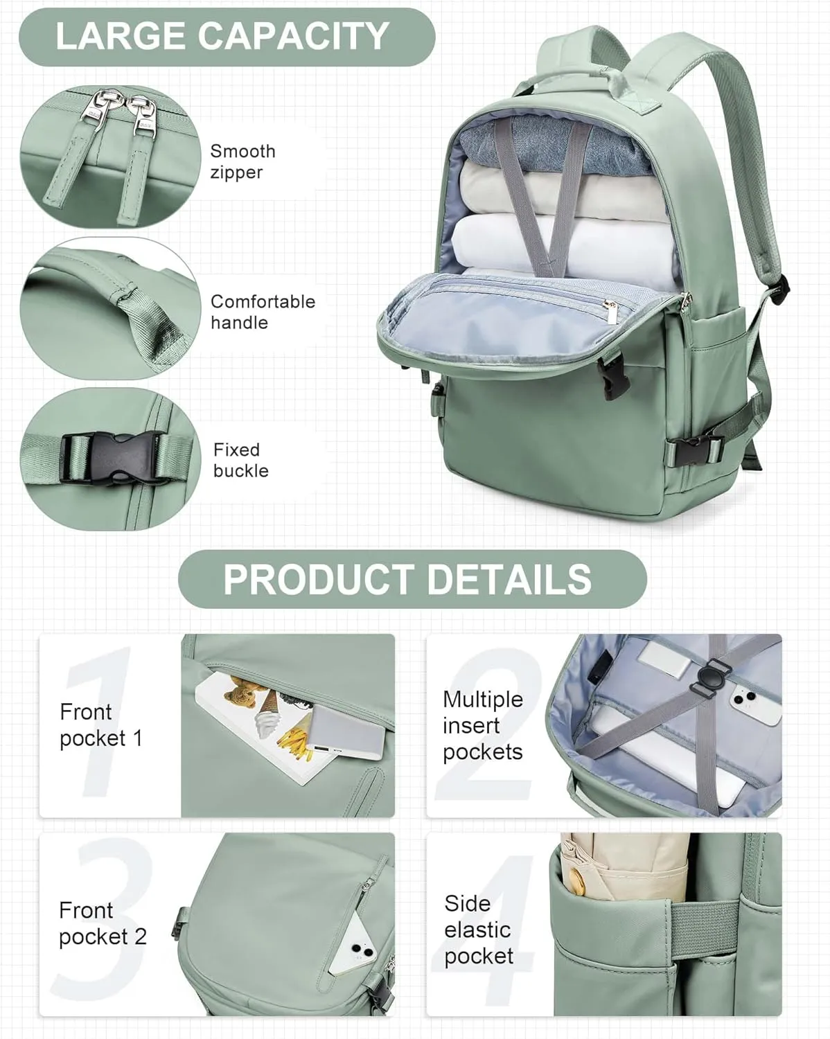 Travel Backpack for Women,Carry on Backpack Flight Approved,Casual Daypacks Cabin Bagage,Hiking Backpack Lightweight Rucksack (Simple, Military Green)