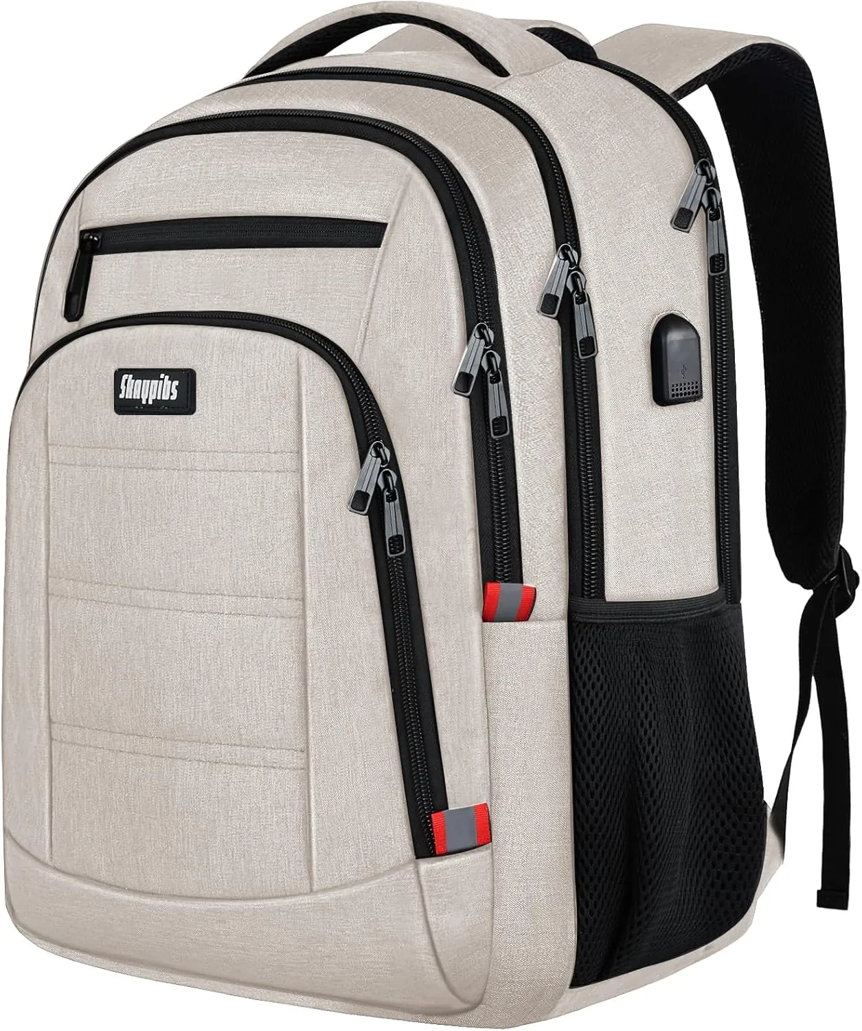 Travel Laptop Backpack for Women, School Backpack with USB Charging Port,Water Resistant Backpack for Girls, Business Work College bookbag,book bag Fits 15.6 Inch,Beige Back Pack