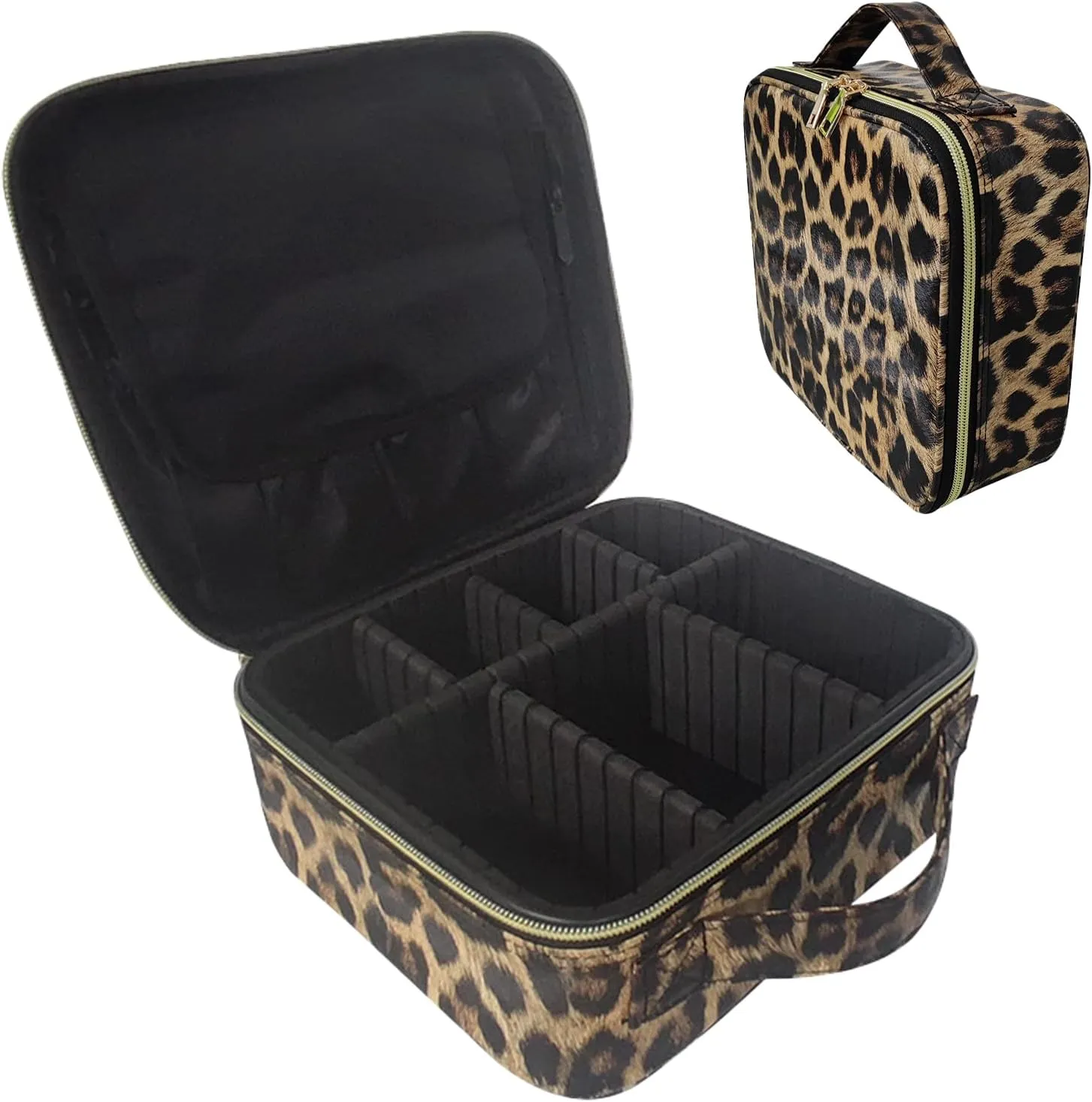 Travel Makeup Bag with Adjustable Dividers, Cosmetic Train Storage Case Organizer for Professional Cosmetic Brushes