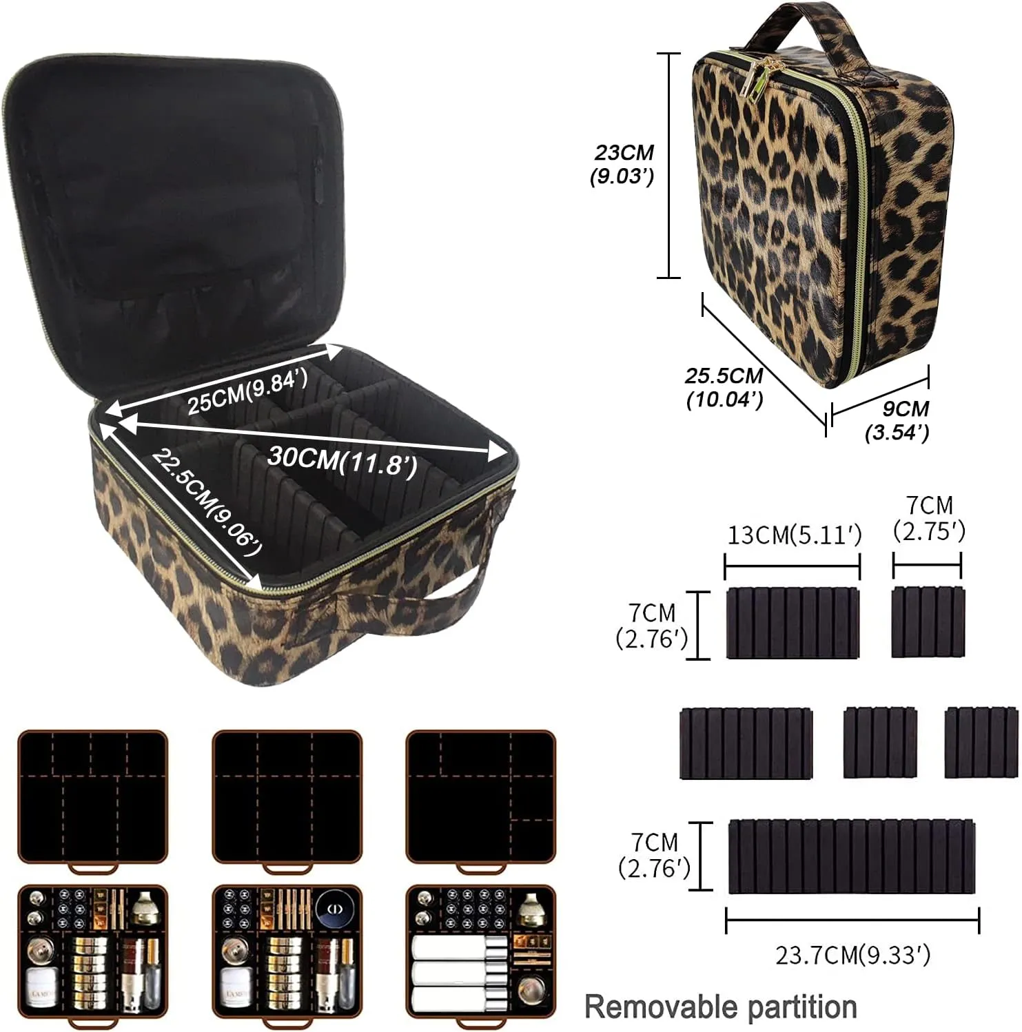 Travel Makeup Bag with Adjustable Dividers, Cosmetic Train Storage Case Organizer for Professional Cosmetic Brushes