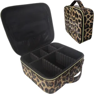 Travel Makeup Bag with Adjustable Dividers, Cosmetic Train Storage Case Organizer for Professional Cosmetic Brushes