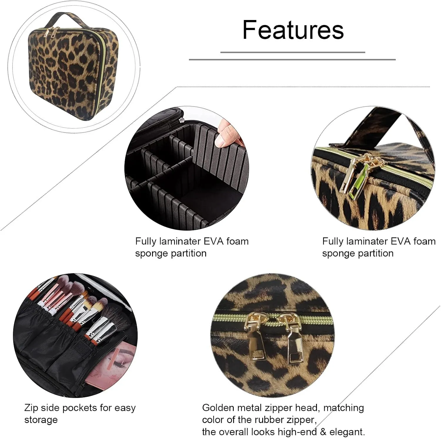 Travel Makeup Bag with Adjustable Dividers, Cosmetic Train Storage Case Organizer for Professional Cosmetic Brushes