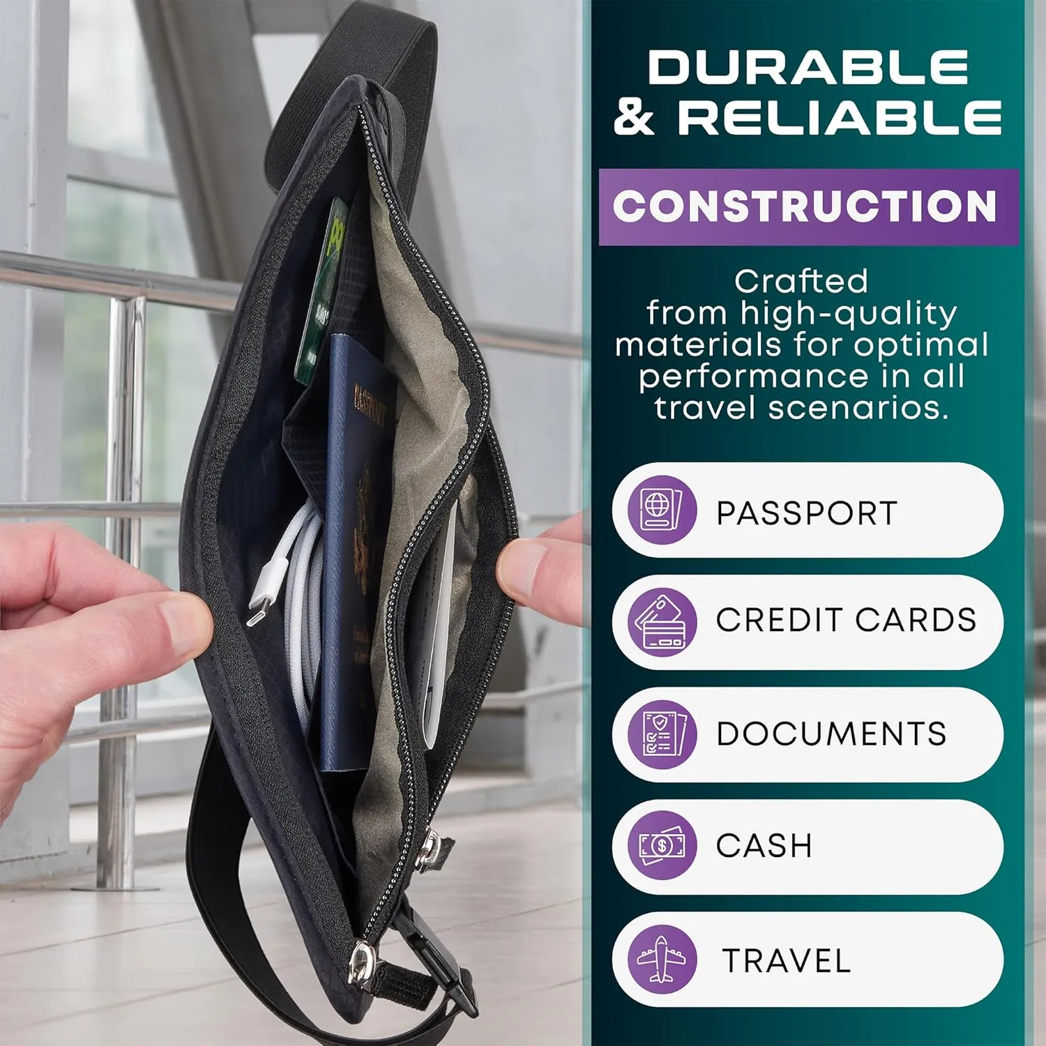 Travel Money Belt & Passport Holder - RFID Blocking Slim Travel Wallet & Fanny Pack for Men and Women - Essential Travel Pouch for Cash, Credit Cards, and Documents (Green Color)
