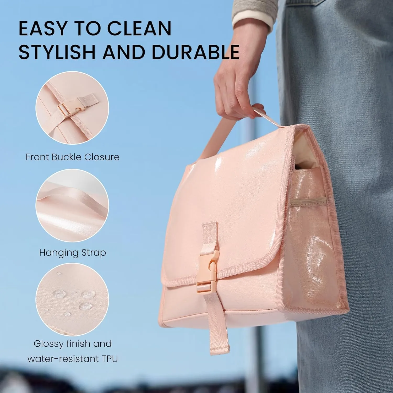 Travel Toiletry Bag for Women Portable Waterproof Cosmetic Makeup Bag Organizer for Container Toiletries (pink)
