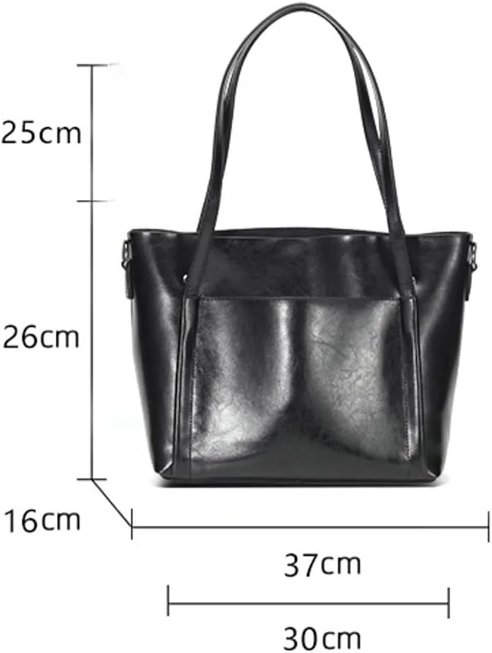 Trendy Genuine Leather Tote Bag for Women Large Shoulder Crossbody Purse Casual Handbag Working Top Handle Satchel