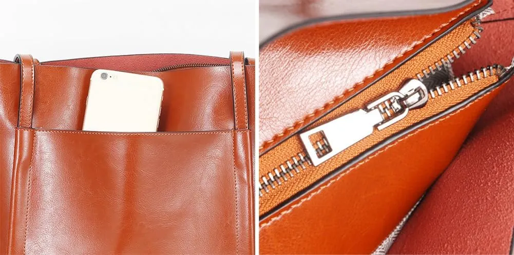 Trendy Genuine Leather Tote Bag for Women Large Shoulder Crossbody Purse Casual Handbag Working Top Handle Satchel