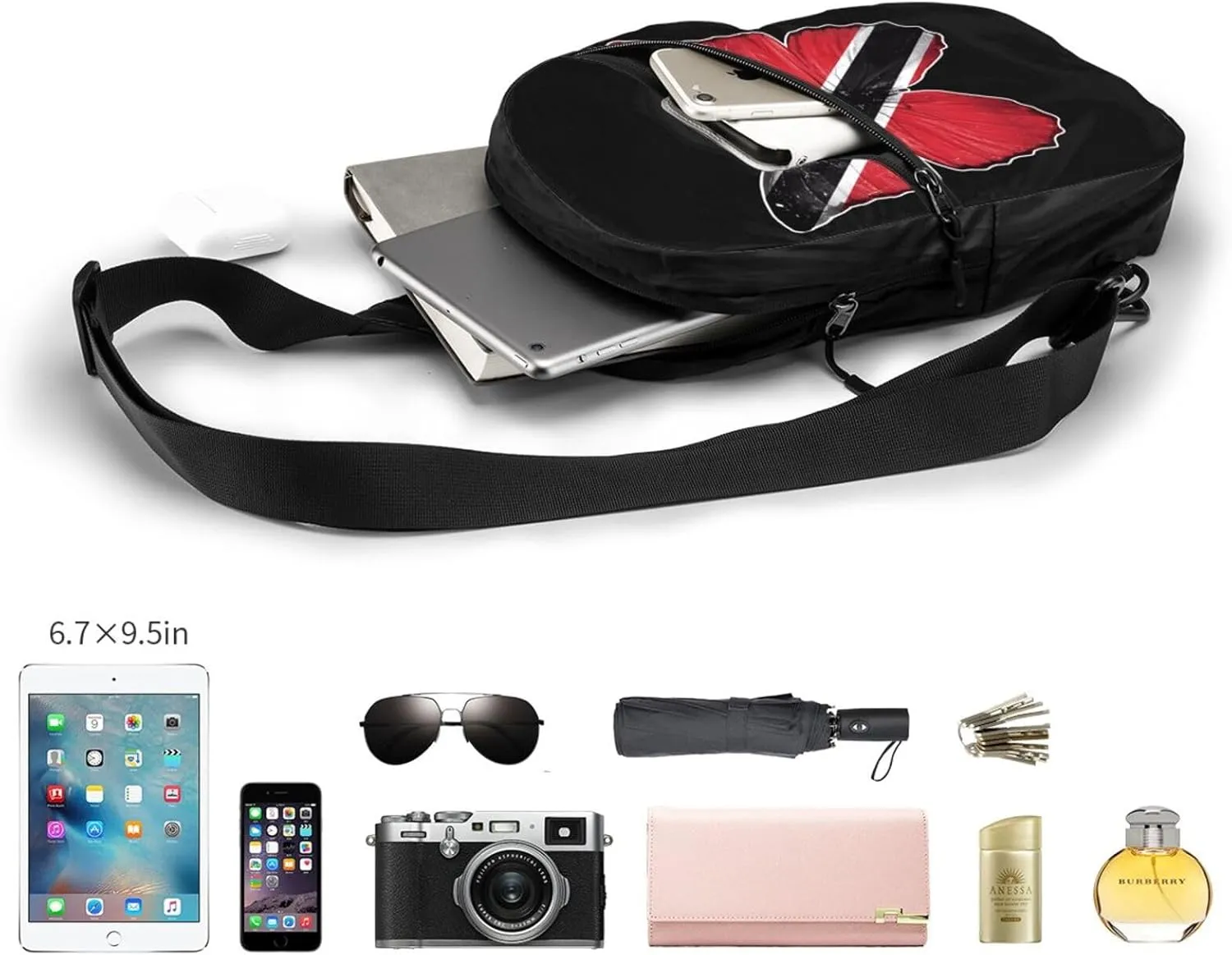 Trinidad Tobago Butterfly Flag Crossbody Bag Portable Sling Bags Foldable Chest Daypack Reusable Sports Shoulder Backpack Diagonally Casual Rucksack Travel Bag