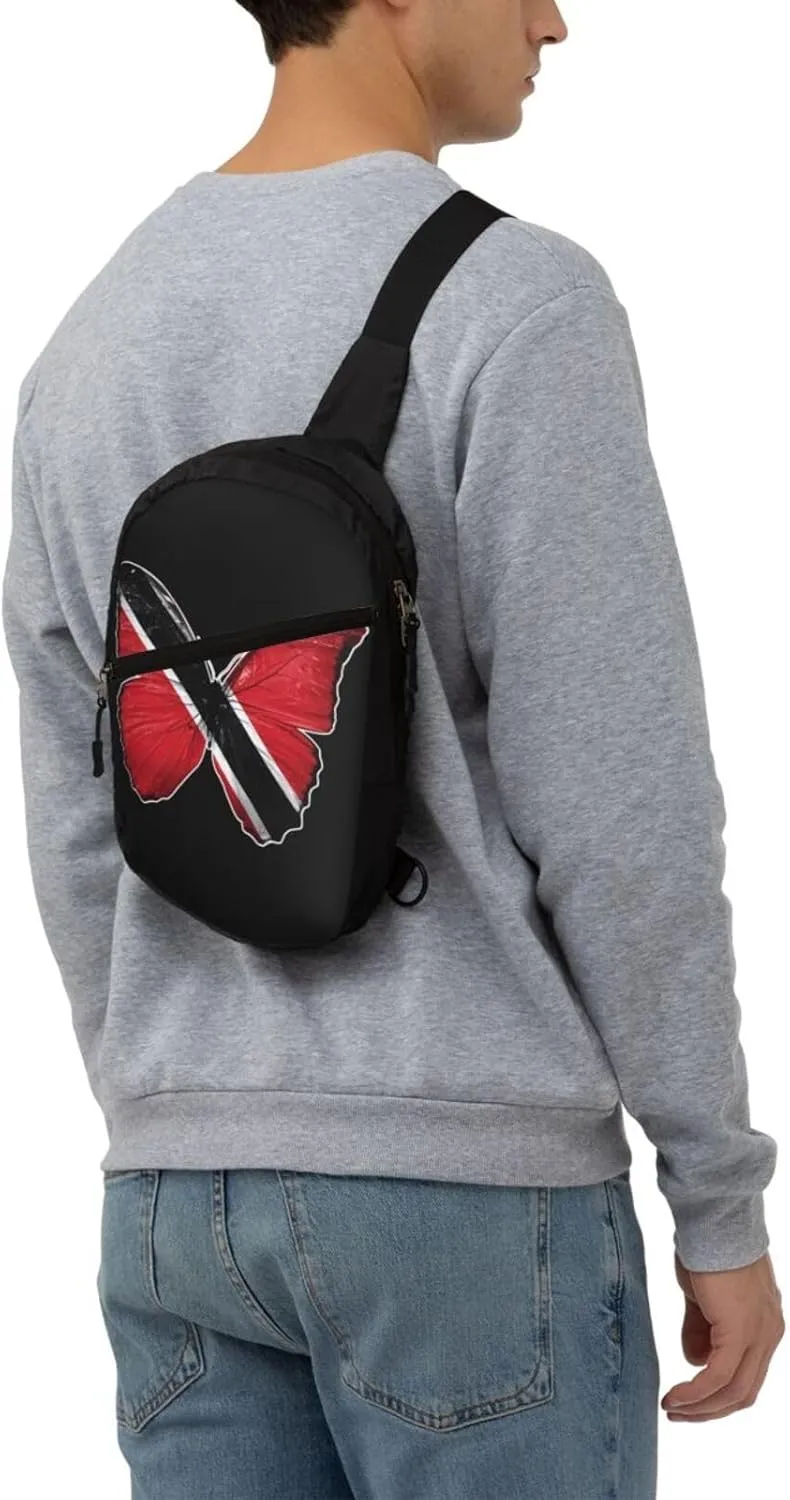 Trinidad Tobago Butterfly Flag Crossbody Bag Portable Sling Bags Foldable Chest Daypack Reusable Sports Shoulder Backpack Diagonally Casual Rucksack Travel Bag
