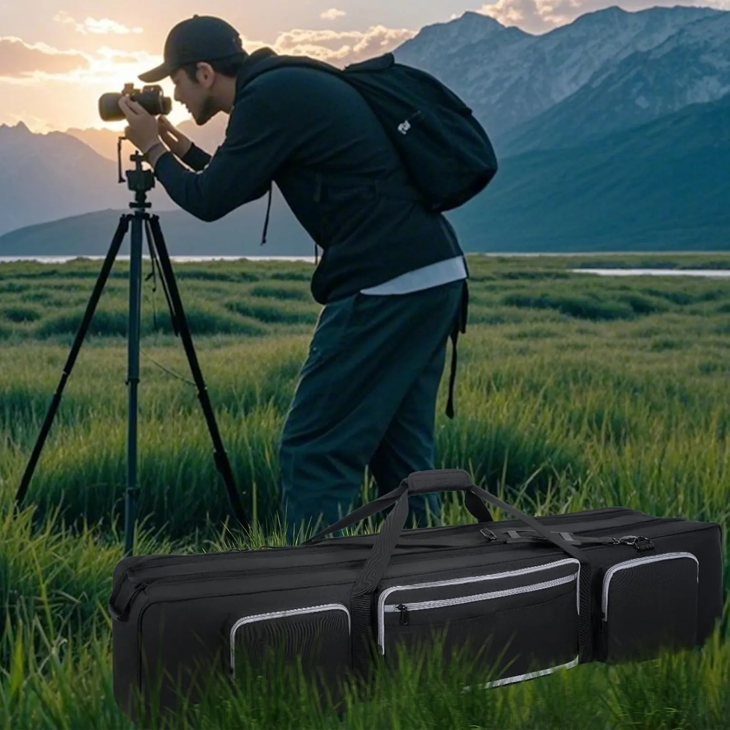 Tripod Bag Heavy Duty Tripod Carrying Case With Padded Divider Light Stand Bag Dual Zipper Tripod Case For Tripods、Monopods, Speaker Stands, Gear, Mic Stand, Tent Pole