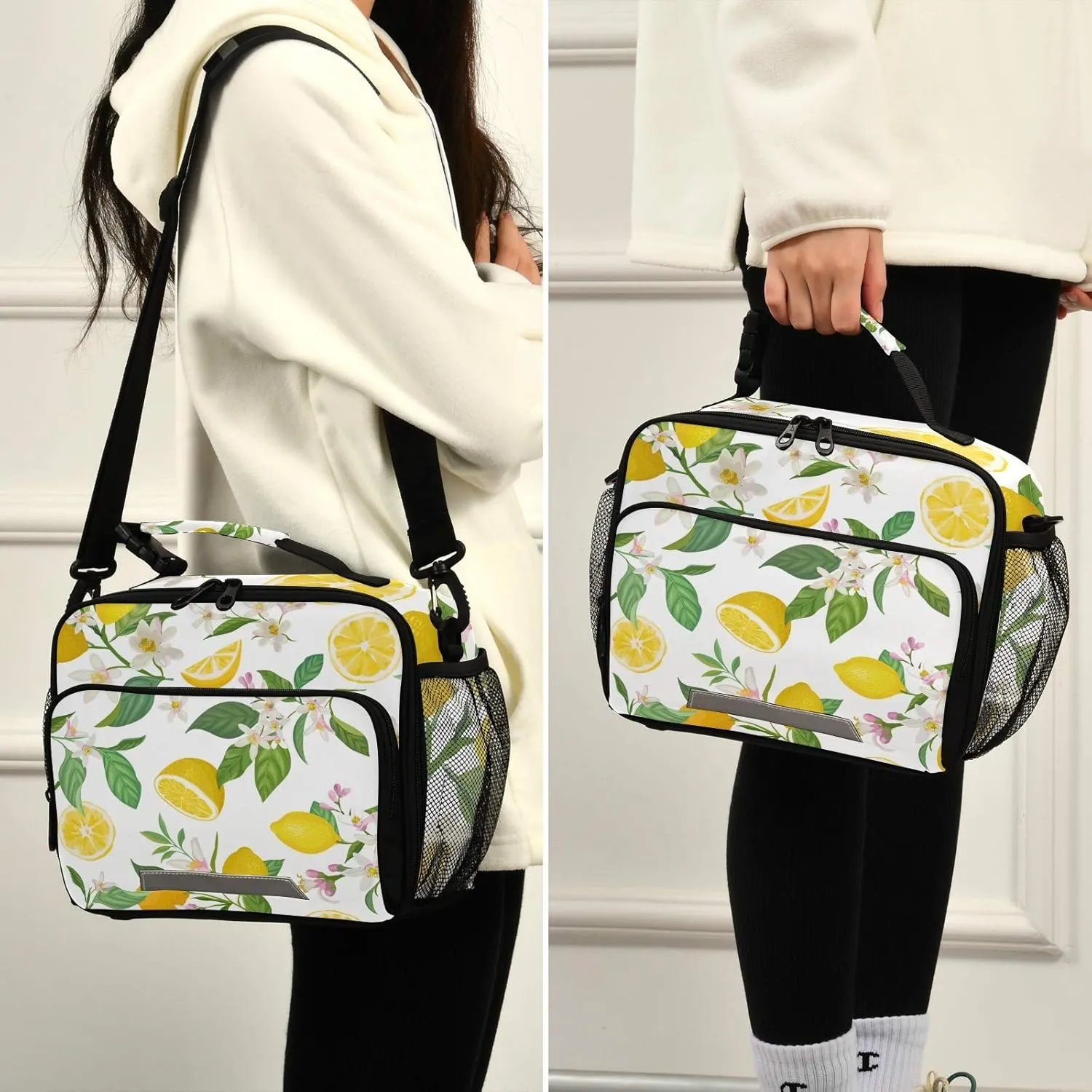 Tropic Fruits Lemon Print Insulated Lunch Bag with Detachable Shoulder Strap & Carry Handle, Eco-friendly Cooler Bag Tote Bag,School Lunch Box for Teens,Men,Women