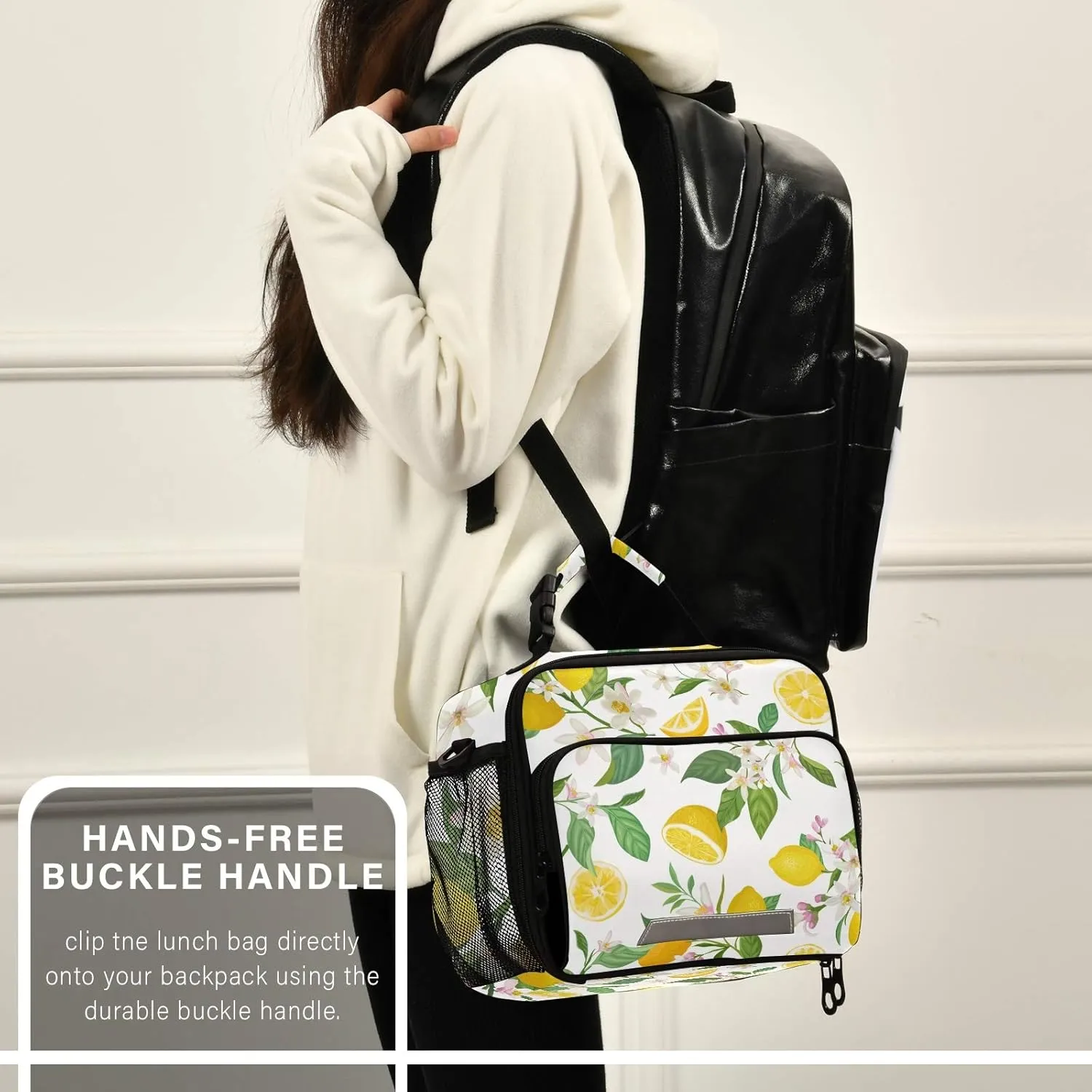 Tropic Fruits Lemon Print Insulated Lunch Bag with Detachable Shoulder Strap & Carry Handle, Eco-friendly Cooler Bag Tote Bag,School Lunch Box for Teens,Men,Women
