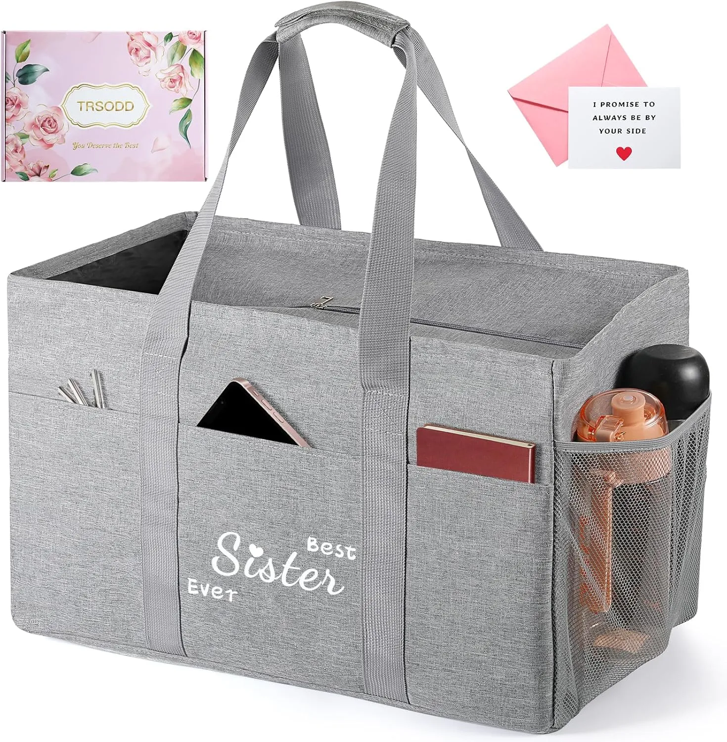 TRSODD Mothers Day Gifts for Sister Friends Birthday Gifts for Her Reusable Grocery Bags Foldable 10 Gallon Extra Large Utility Tote Bag