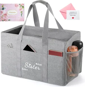 TRSODD Mothers Day Gifts for Sister Friends Birthday Gifts for Her Reusable Grocery Bags Foldable 10 Gallon Extra Large Utility Tote Bag
